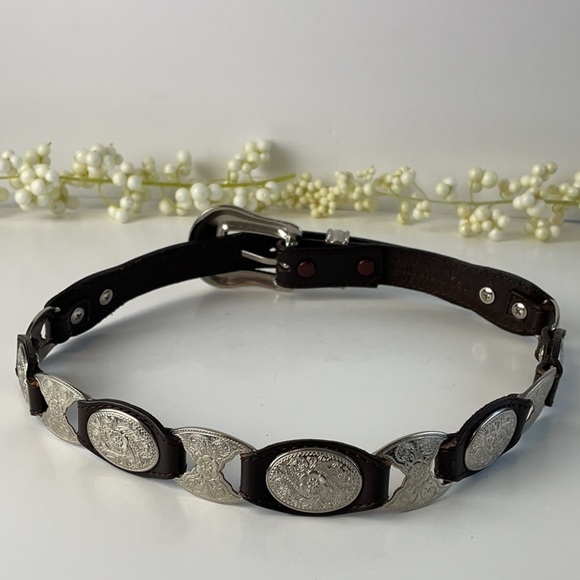 Silver and Brown Genuine Leather Women's Belt - Picture 15 of 16